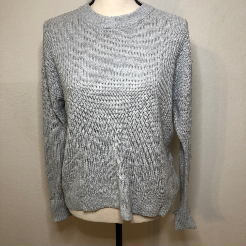 American Eagle Grey Cuffed Long Sleeve Knit Crewneck Sweater Size Small